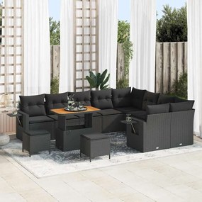 vidaXL Σετ Καναπέ Κήπου με μαξιλάρι 12 pcs Μαύρο 90 x 55 x 71 cm