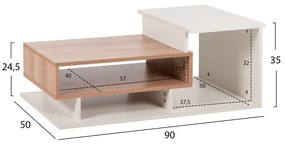 ΤΡΑΠΕΖΙ ΣΑΛΟΝΙΟΥ ΜΕΛΑΜΙΝΗΣ ROSAMUND ΛΕΥΚΟ ΦΥΣΙΚΟ HM8868.11 90x50x24,5-35Yεκ.