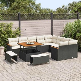 vidaXL Σετ Καναπέ Κήπου με μαξιλάρι 12 pcs Μαύρο Πολυ Ρατάν
