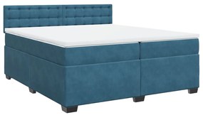 vidaXL Κρεβάτι Boxspring με Στρώμα Μπλε 200x200 εκ. Βελούδινο