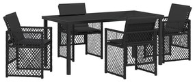 vidaXL Σετ Τραπεζαρίας Κήπου 5 Τεμαχίων με Μαξιλάρια Μαύρο Πολυ-Ράτταν