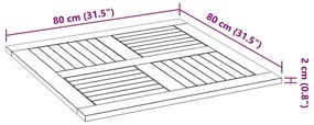 Επιφάνεια Τραπεζιού Τετράγωνη 80x80x2,2 εκ. Μασίφ Ξύλο Ακακίας - Καφέ