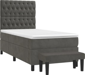 vidaXL Κρεβάτι Boxspring με Στρώμα Σκούρο Γκρι 100x200 εκ. Βελούδινο