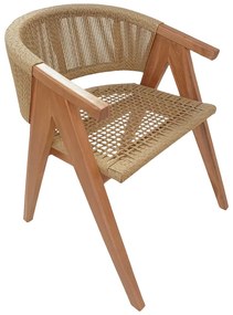 Πολυθρόνα Wolly  teak ξύλο και pe σχοινί σε φυσική απόχρωση 60x60x76εκ