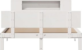 vidaXL Κρεβάτι Βιβλιοθήκη Χωρίς Στρώμα Λευκό 135x190 εκ Μασίφ Πεύκο