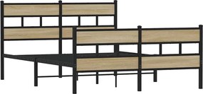 vidaXL Σκελετός Κρεβ. Χωρίς Στρώμα Sonoma Δρυς 150x200 εκ. Μεταλλικό