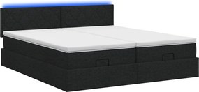 vidaXL Κρεβάτι Ottoman με Στρώμα και LED Μαύρο 200 x 200 cm Ύφασμα