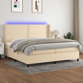 vidaXL Κρεβάτι Boxspring με Στρώμα &amp; LED Κρεμ 200x200 εκ. Υφασμάτινο