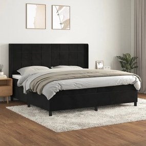 Κρεβάτι Boxspring με Στρώμα Μαύρο 200x200 εκ. Βελούδινο - Μαύρο