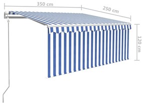 Τέντα Αυτόμ. με Σκίαστρo/LED/Αισθ. Ανέμου Μπλε/Λευκό 3,5 x 2,5μ   - Μπλε