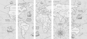 Πέντε μέρη εικόνα χάρτη του κόσμου με βάρκες σε ασπρόμαυρο - 100x50