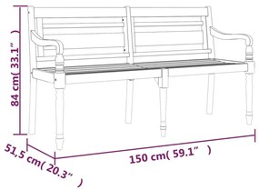 Παγκάκι Batavia 150 εκ. από Μασίφ Ξύλο Teak - Καφέ