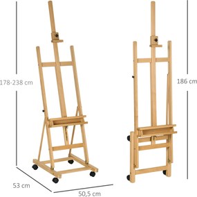 Καβαλέτο, Artist Easel, Ρυθμιζόμενο Ύψος, 4 Τροχοί, Φυσικό + Μαύρο