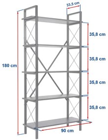 Βιβλιοθήκη Elysian Megapap χρώμα λευκό - χρυσό 90x33,5x180εκ.