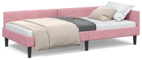 vidaXL Πλαϊνό Κρεβάτι Ροζ 100 x 200 cm Βελούδο και Στιβαρή ξυλεία
