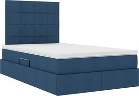 vidaXL LED Κρεβάτι αποθήκευσης με στρώμα Μπλε 120 x 190 cm Ύφασμα