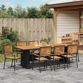 vidaXL Σέτ φαγητού για κήπο 9 pcs Μαύρο 240 x 90 x 75 cm
