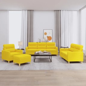 Σετ Σαλονιού 4 Τεμαχίων Ανοιχτό Κίτρινο Υφασμάτινο με Μαξιλάρια