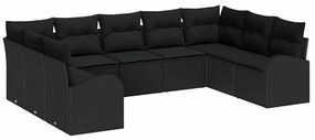 vidaXL Σετ Καναπέ Κήπου 9 pcs Μαύρο Πολυ ράταν
