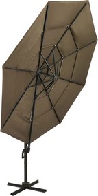 vidaXL Ομπρέλα Κήπου 4 Επιπέδων Taupe 3x3 μ. με Ιστό Αλουμινίου