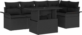 vidaXL Σετ Καναπέ Κήπου με μαξιλάρι 6 pcs Μαύρο Πολυ Ρατάν