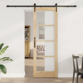 vidaXL Συρόμενη Πόρτα Χειροκίνητος Καφέ 73.5 x 211 εκ Ξύλο και μέταλλο