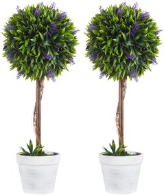 HOMCOM Σετ 2 Τεχνητών Φυτών με Γλάστρα και Τεχνητό Βρύο, Τεχνητά Δεντράκια Λεβάντας, Λευκό + Πράσινο + Μωβ