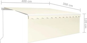 vidaXL Χειροκίνητη τέντα με ηλιακό LED 4 x 3 m Κρεμ 100% Πολυεστέρας