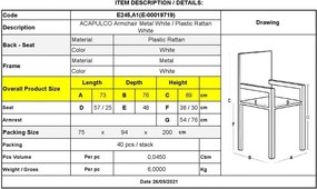 ACAPULCO Πολυθρόνα Μέταλλο Βαφή Άσπρο, Rattan Άσπρο   1τμχ