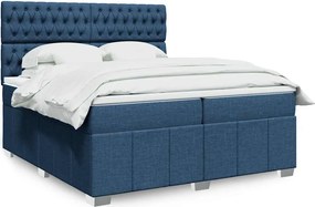vidaXL Κρεβάτι Boxspring με Στρώμα Μπλε 200x200 εκ. Υφασμάτινο