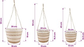 vidaXL Καλάθια φυτών από θαλασσόχορτο 3 pcs Φυσικό, Λευκό και Μπεζ
