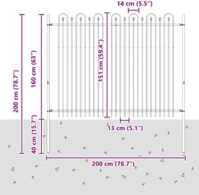 vidaXL Φράχτης Καμάρας με Άκρες Dronten Μαύρο 200 x 200 cm