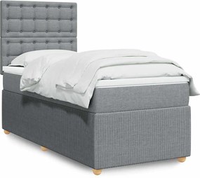vidaXL Κρεβάτι Boxspring με Στρώμα Ανοιχτό Γκρι 90x190 εκ. Υφασμάτινο