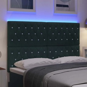 vidaXL LED κεφαλάρι Σκούρο Πράσινο Βελούδο