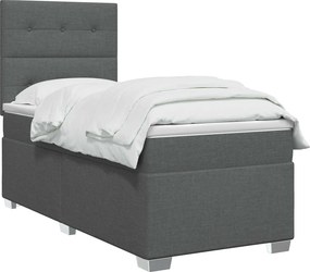vidaXL Κρεβάτι Box Spring με Στρώμα και LED Σκούρο Γκρι 90 x 190 cm