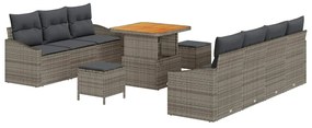 vidaXL Σετ Καναπέ Κήπου με μαξιλάρι 10 pcs Γκρι Πολυ ράταν