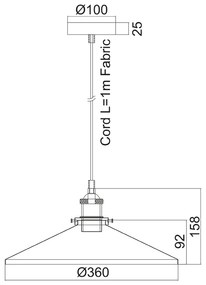 ΚΑΜΠΑΝΑ ΜΕΤΑΛΛΙΚΗ ΜΑΥΡΗ Φ36CM 1ΧE27 HIPPOLYTE - KS1288P361BK