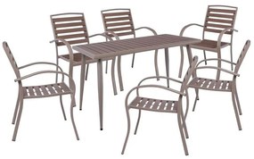 SERRANO Set Κήπου: Τραπέζι + 6 Πολυθρόνες, Μέταλλο Βαφή Sand Beige, Polywood Καρυδί