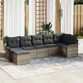 vidaXL Σετ Καναπέ Κήπου με μαξιλάρι 7 pcs Γκρι Πολυ ράταν