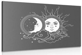 Εικόνα ασπρόμαυρης αρμονίας του ήλιου και της σελήνης - 120x80
