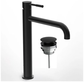 La Torre New Tech Black Matt Μπαταρία Νιπτήρος Υψηλή, με Βαλβίδα clic-clac 12507-400