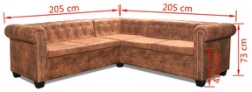vidaXL Καναπές Γωνιακός Πενταθέσιος Chesterfield Καφέ Συνθετικό Δέρμα
