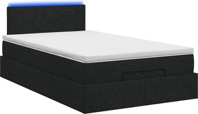 vidaXL Κρεβάτι Ottoman με Στρώμα και LED Μαύρο 120 x 200 cm Ύφασμα