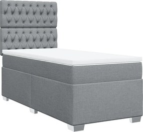 vidaXL Κρεβάτι Boxspring με Στρώμα Ανοιχτό Γκρι 100x200 εκ. Υφασμάτινο