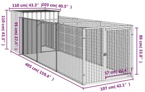 Σπιτάκι Σκύλου με Αυλή Αν. Γκρι 110x405x110 εκ. Γαλβαν. Χάλυβας - Γκρι