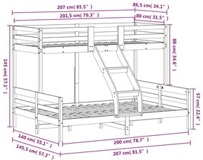 Κουκέτα 80x200/140x200 εκ. Καφέ Κεριού από Μασίφ Ξύλο Πεύκου - Καφέ