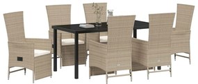 vidaXL Σέτ φαγητού για κήπο με μαξιλάρι 7 pcs Μπεζ συνθετικό ρατάν