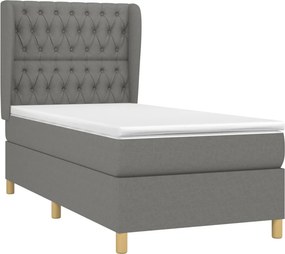 vidaXL Κρεβάτι Boxspring με Στρώμα Σκούρο Γκρι 90x190 εκ. Υφασμάτινο