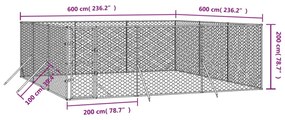 vidaXL Κλουβί Σκύλου Εξωτερ. Χώρου Ασημί 6x6x2 μ. Γαλβανισμένο Ατσάλι