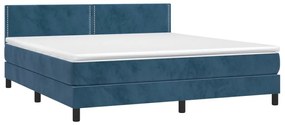Κρεβάτι Boxspring με Στρώμα &amp; LED Σκ. Μπλε 180x200εκ. Βελούδινο - Μπλε